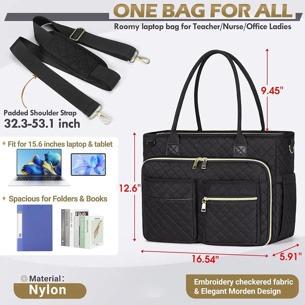 15.6 Inch Laptop Tote Bag for Women with Multiple Pockets