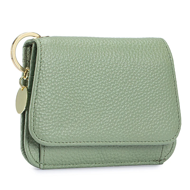 Genuine Leather Tri-Fold Wallet with Coin Pocket & Keychain