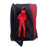 A red hand-throw parachute toy featuring a mini soldier, shown against a black and red fabric background.