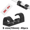 Black plastic cable clips with a 3M VHB label and S size (10mm) for cord management.