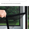 A hand is shown pulling a black, double-thread sewing technology mosquito net window screen across a white window frame.