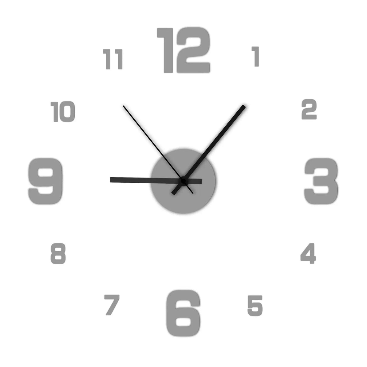A close-up view of a round clock face with hour markers and a black hand pointing near the 12 o'clock position.