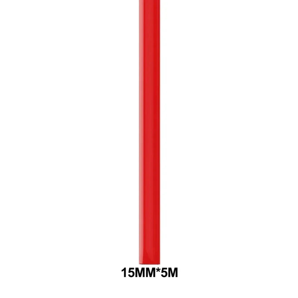 A long, red PVC protection strip measuring 15mm by 5 meters.