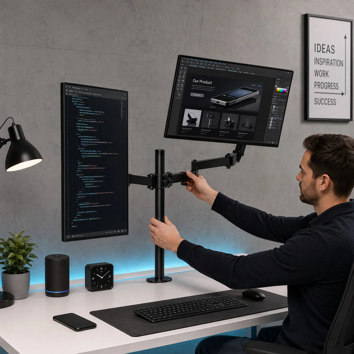 Heavy-Duty Dual Monitor Stand with Full Articulation for Desks Up to 32 Inches