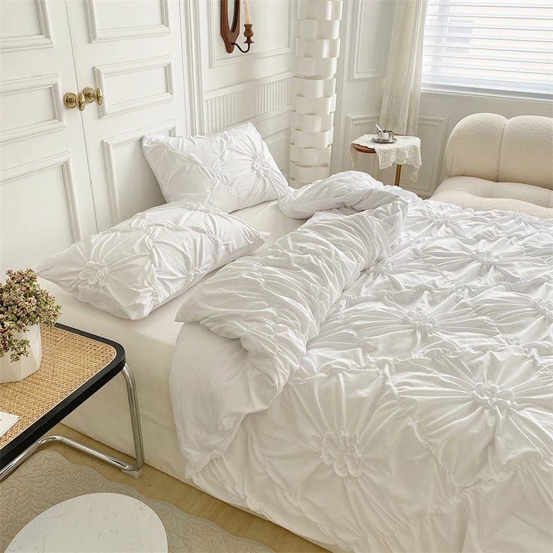 Beige Three-Dimensional Floral Duvet Cover Set