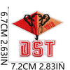 Embroidered patch featuring a black silhouette of a figure and the year 1913 on an orange background