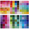 A grid display of multicolor acrylic rice beads in various shades and colors.