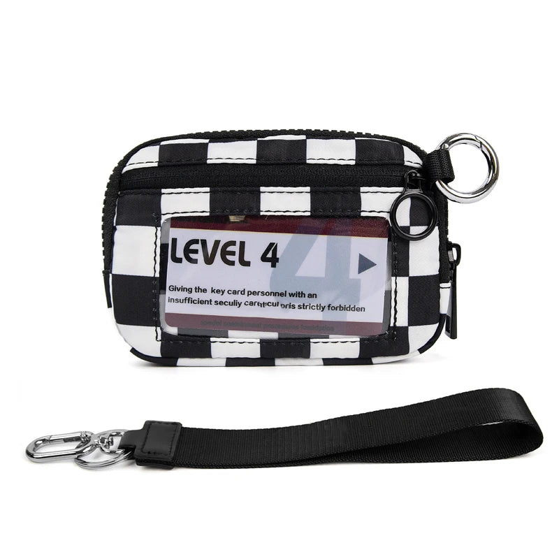 Checkered Card Case Wallet with Detachable Keychain and ID Window