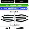 A set of four black side window deflectors installed on a silver Hyundai Tucson vehicle.
