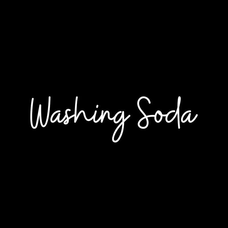 A text graphic displaying the words Washing Soda in a cursive font.