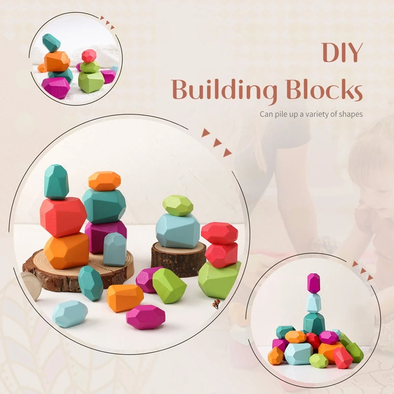 Wooden Rainbow Stacking Stones – Montessori Balancing Blocks for Kids