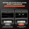 Before and after comparison showing the effect of a light installation on a car's rear window.