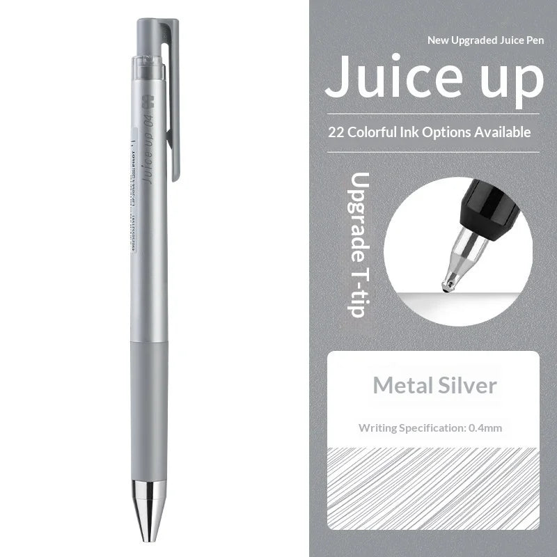 Silberner Pilot Juice Up Gelstift mit Metallkörper und 0,4mm Schreibspitze.