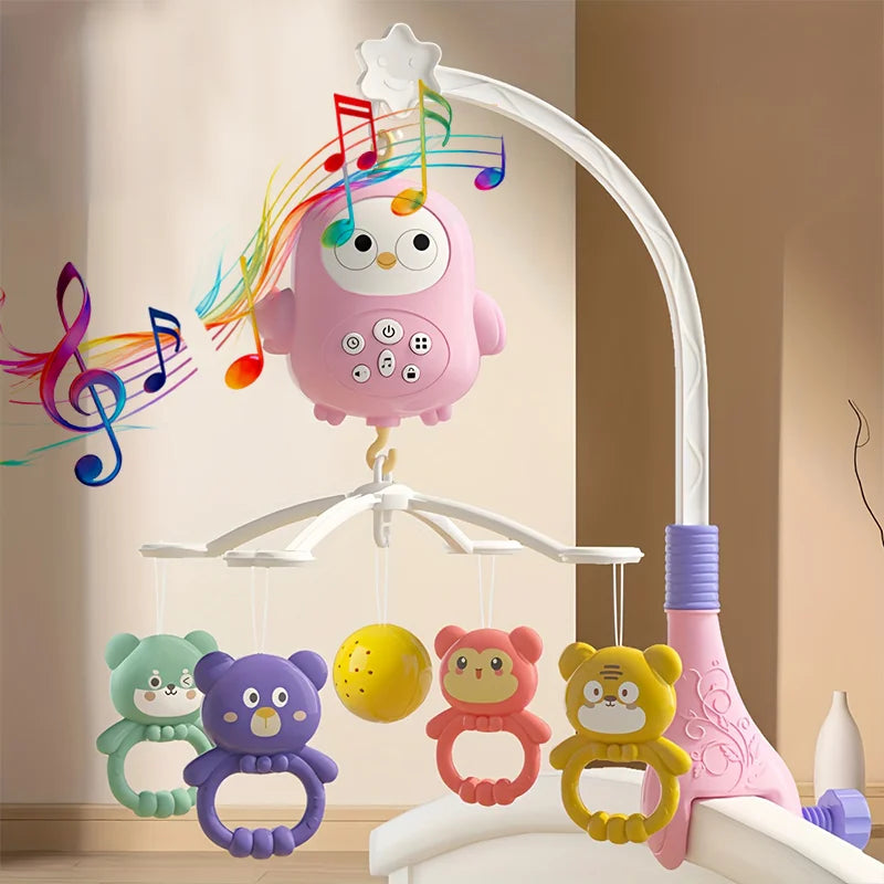 360° Rotating Baby Crib Mobile with Night Light and Music
