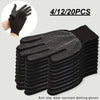 A stack of black anti-slip, wear-resistant dotted gripping gloves is shown with a separate hand illustration.