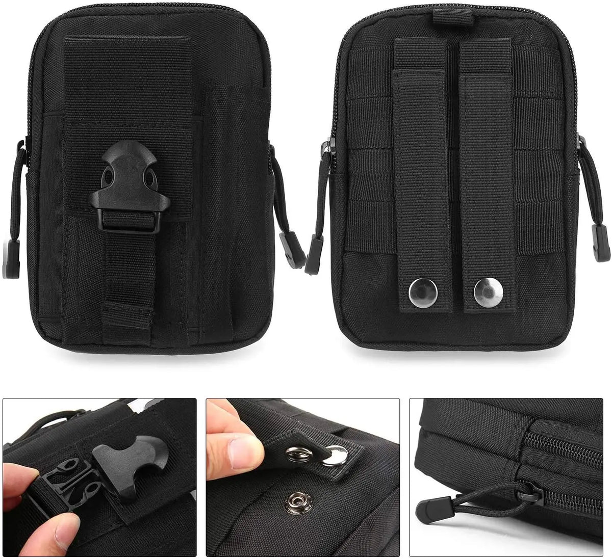 Heavy-Duty Tactical Utility Pouch with MOLLE Straps & Carabiner