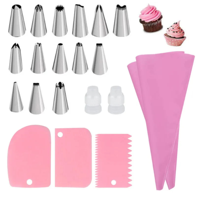 Reusable Silicone Piping Bag and Nozzle Set for Cake Decorating