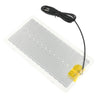 A clear heating pad with a grid pattern and a black cord is shown for desk or plant warmth.