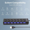7-Port USB 2.0 Hub with Individual LED Switches