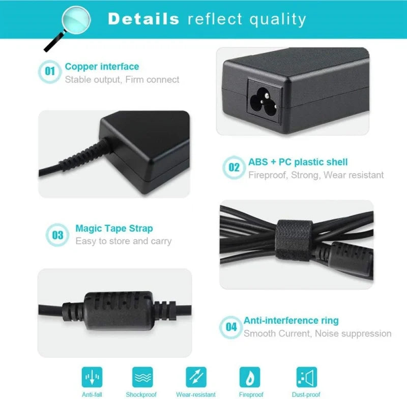 65W HP Laptop Charger with 4.5mm Blue Tip Connector