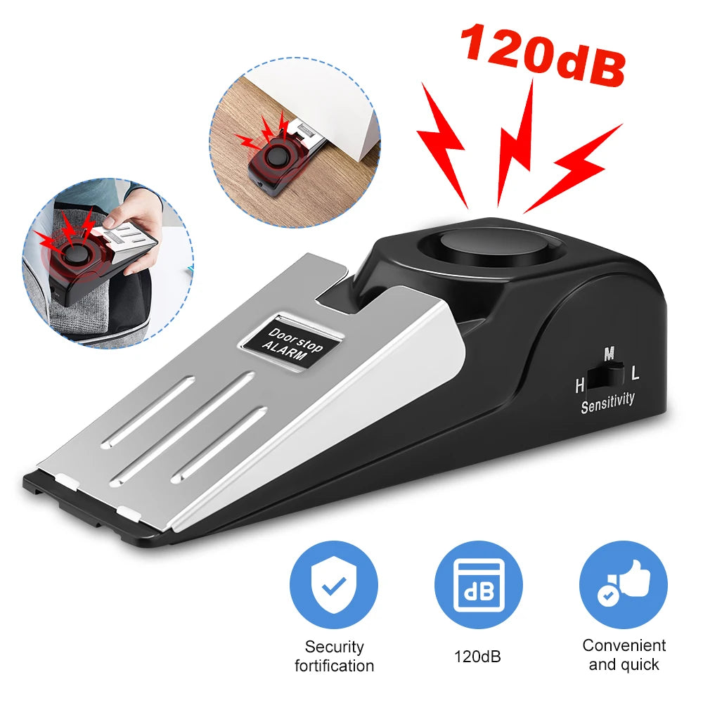 Portable Door Stop Alarm with 120dB Siren