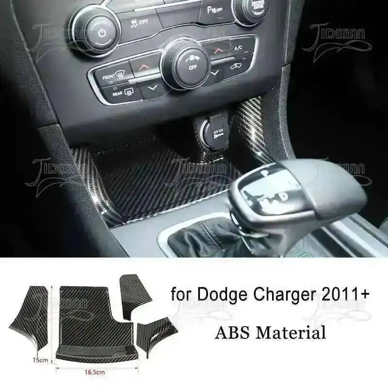 Carbon fiber interior trim kit for Dodge Charger featuring ABS material components.
