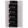 A black 5-shelf over-the-door hanging storage organizer mounted on a white door frame.