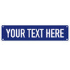 A blank blue rectangular sign with the text YOUR TEXT HERE, designed for customization.