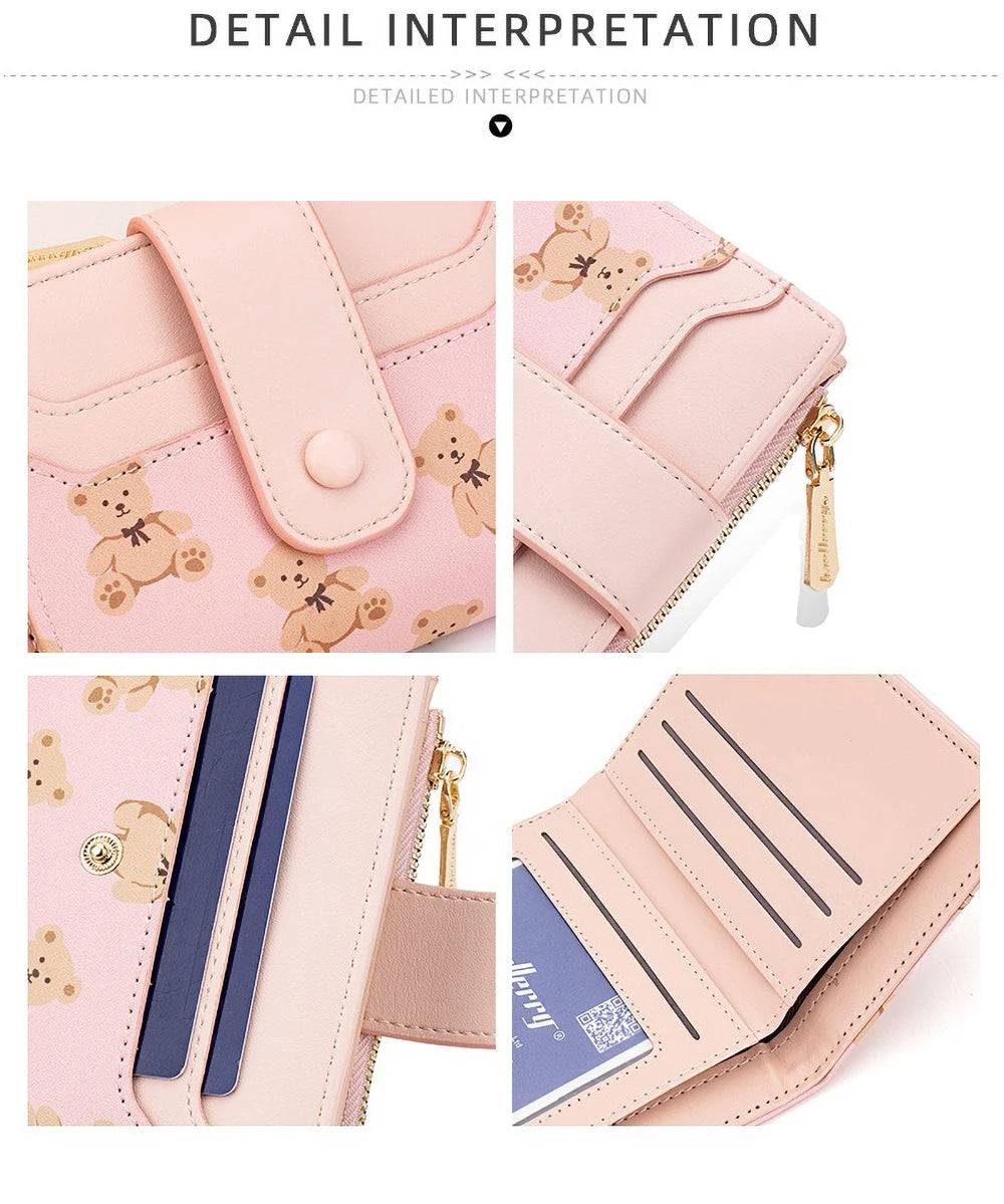 Compact PU Leather Wallet for Women with Card Slots and Coin Pocket