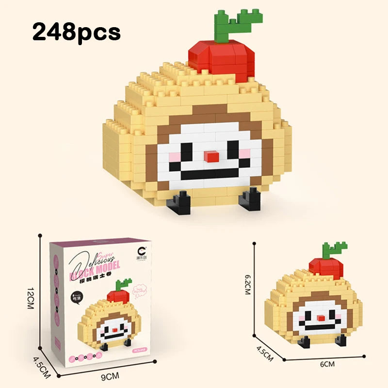 A set of 248 micro building blocks forming a cute figurine of a smiling face with a tomato on top.