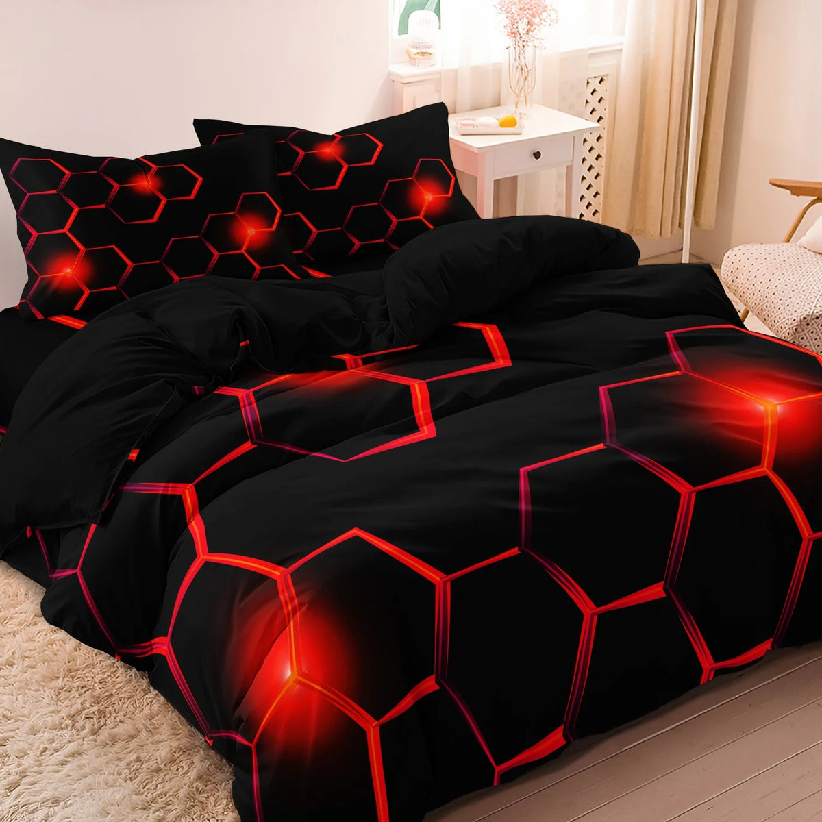 Geometric 3D Hexagonal Honeycomb Duvet Cover Set
