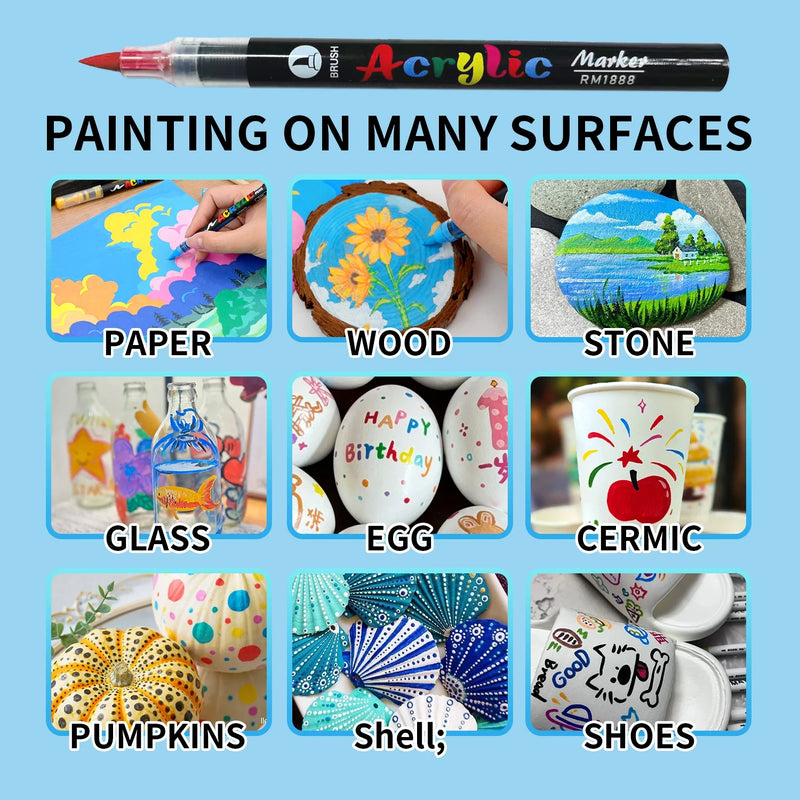 Acrylic Paint Markers with Brush Tip - 36 Color Set