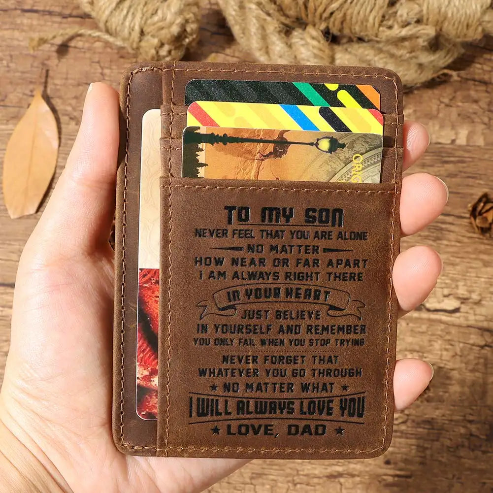 Genuine Leather Slim Card Wallet for Men – Personalized Gift from Dad