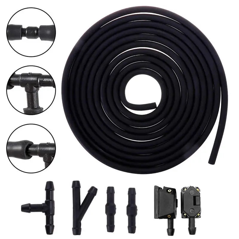 Black 4-way adjustable windshield washer spray nozzle kit with hose and various tips