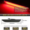 Bright red SMD LED side marker lights for vehicles, showing upgrade benefits and dimensions.