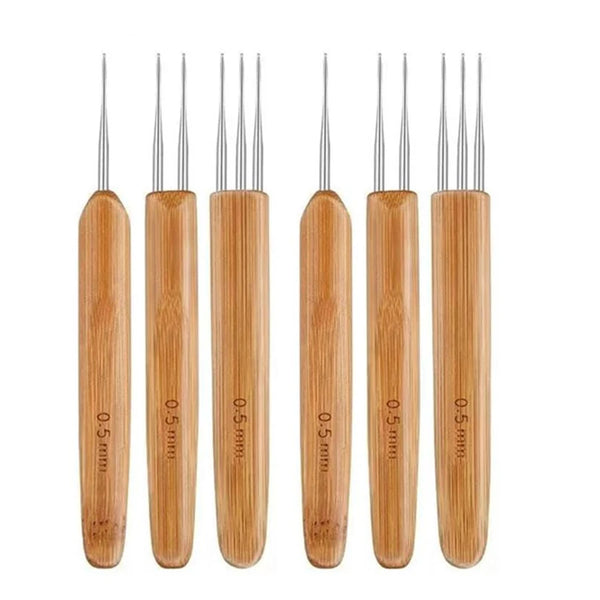 Wooden Dreadlock Crochet Hooks for Hair Styling (Set of 6)