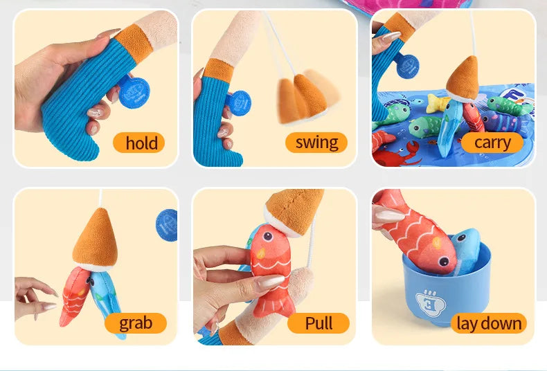 Montessori Cloth Fishing Game with Stacking Cups & Counting Set