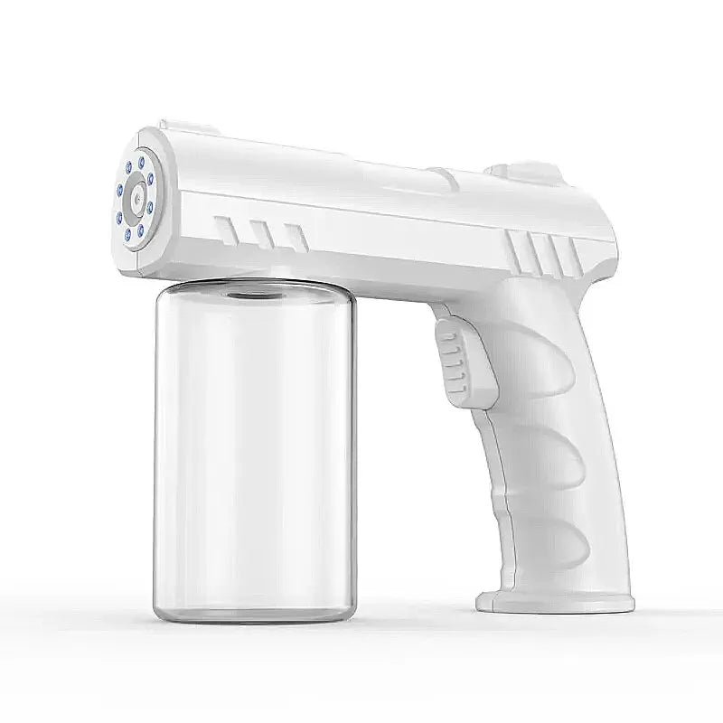 A white rechargeable electric spray bottle for hair, plants, and home use.