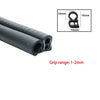 Black U-shaped EPDM rubber edge trim with a grip range of 1-2mm