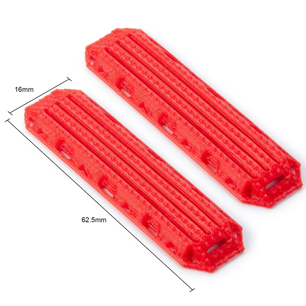 Red plastic mini jack stand and tool set for RC crawlers, shown in a diagonal view.