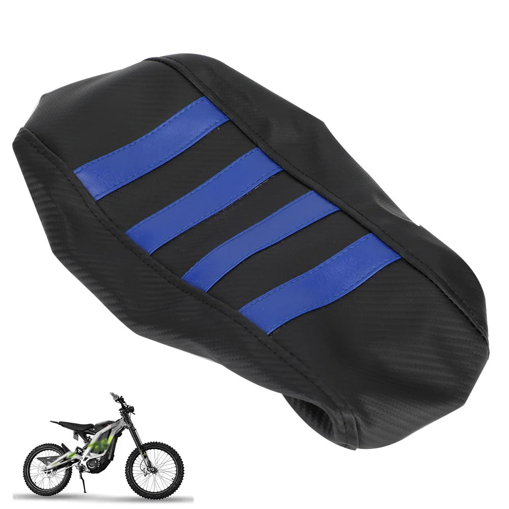 Black protective PVC motorcycle seat cover with blue stripes for e-bikes