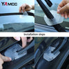 Installation steps showing the placement of clear plastic protective covers for car windshield wiper holes.