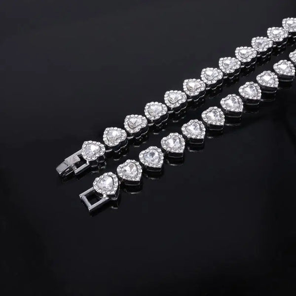 Herz-Rhinestone Tennis-Ketten-Halskette & Armband-Set