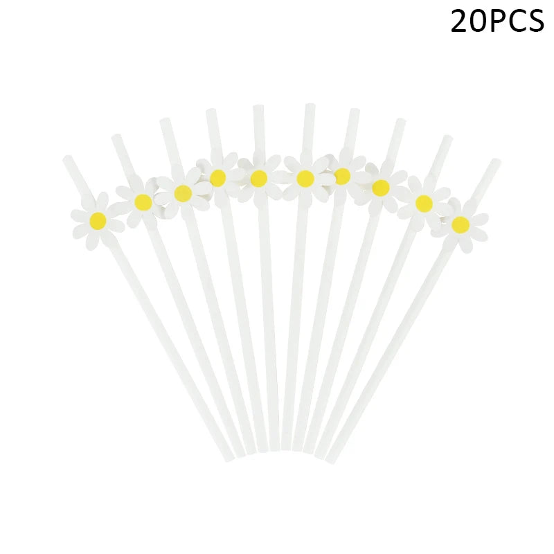 A set of 20 disposable daisy flower-shaped party tableware sticks.