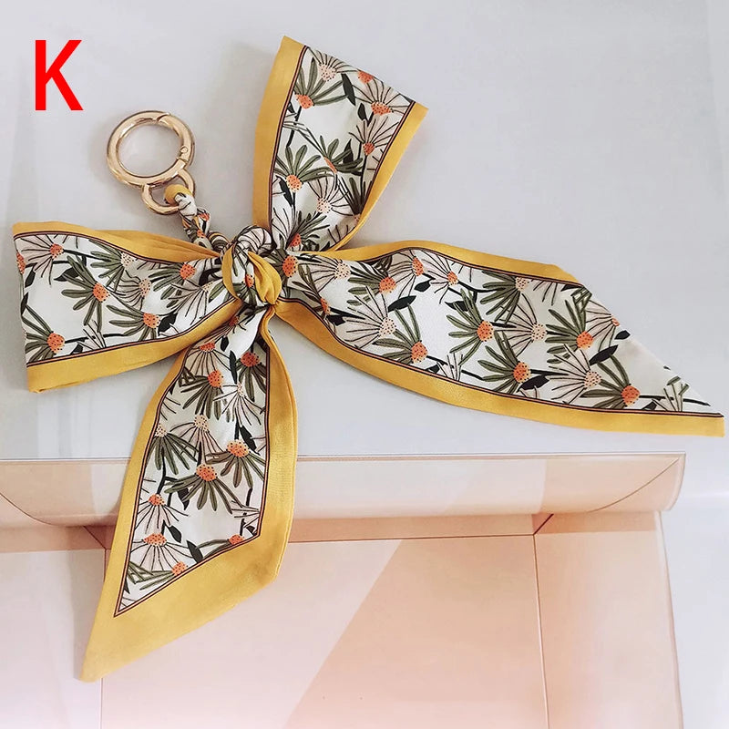 Chic Silk Bow Keychain with Ribbon Charm