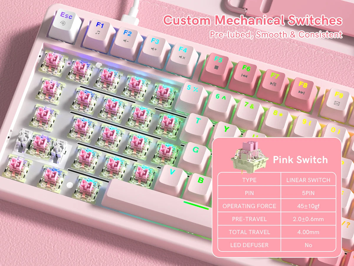 VK75 Wired Mechanical Gaming Keyboard with Hot-Swap Switches and Control Knob