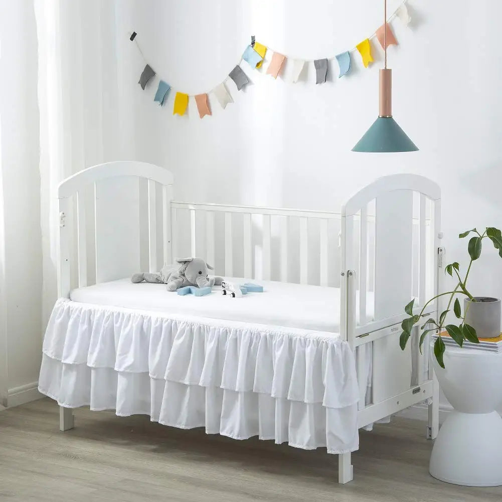 Two-Layer Ruffled Crib Bed Skirt for Standard and Toddler Beds