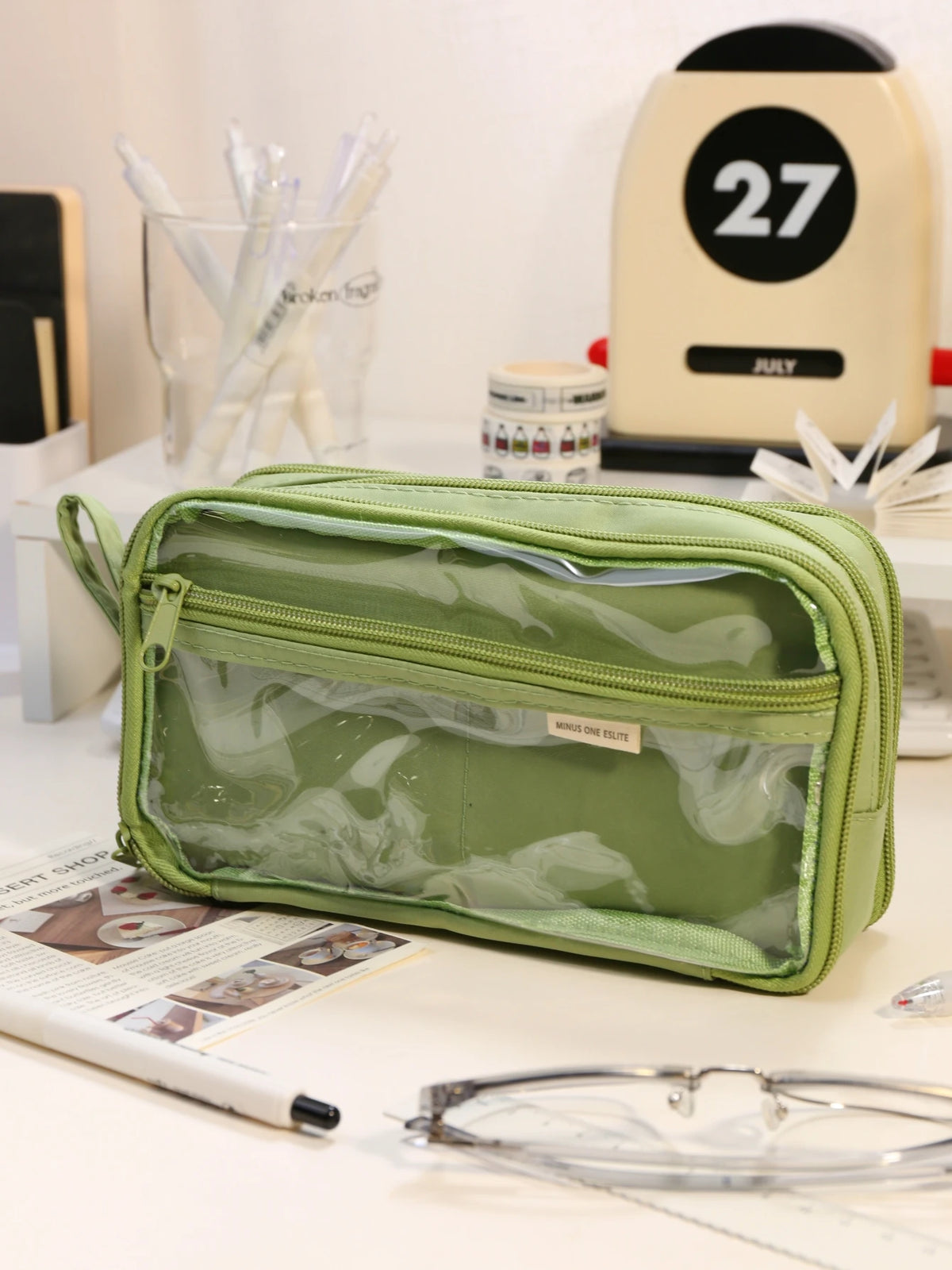 Transparent Double-Sided Pencil Case with Capybara Design