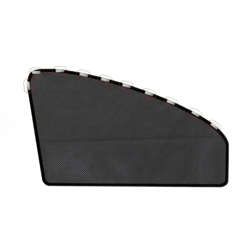A black magnetic car window sunshade with a foldable mesh design.