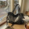 Rivet Punk Large Capacity Tote Bag with Adjustable Crossbody Strap